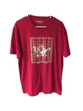 True Religion Shirt Mens XL Red Buddha Guitar Graphic Tee Streetwear 22.5x28.5